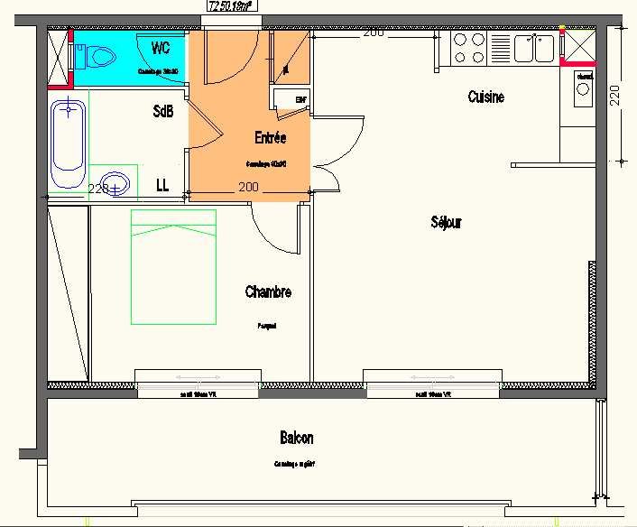 LoueT2 50 m2 + balcon 15 m2 EYBENS