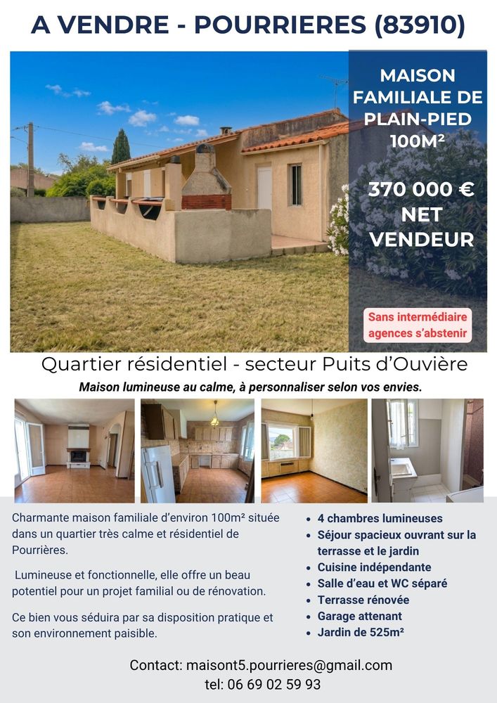 Maison T5 Plain-pied, Pourrières (83910) 370 000