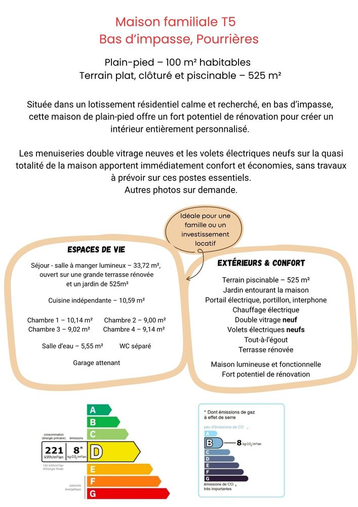Maison T5 Plain-pied, Pourrières (83910) 370 000