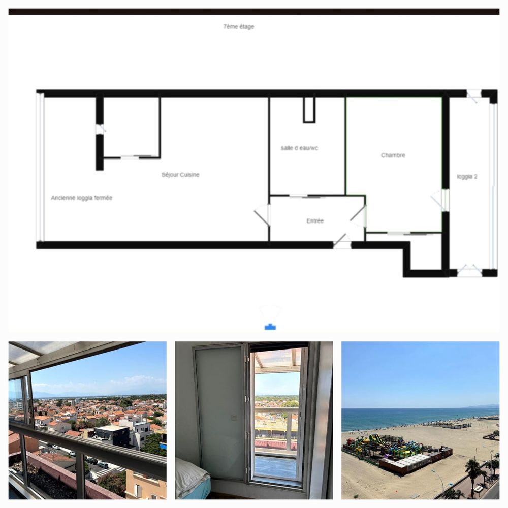 T2 traversant · 44 m² . étage 7/7 . Canet quartier plage