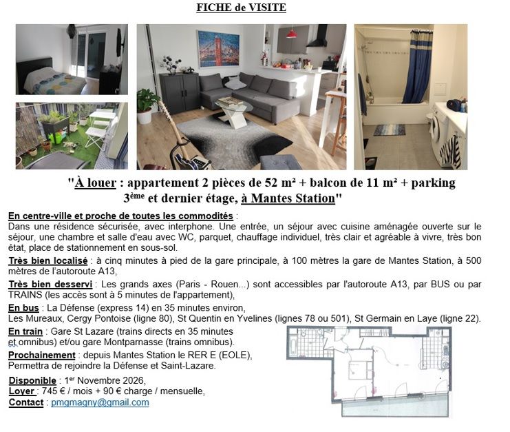 Appartement de 52 m² + balcon de 11 m² + parking
