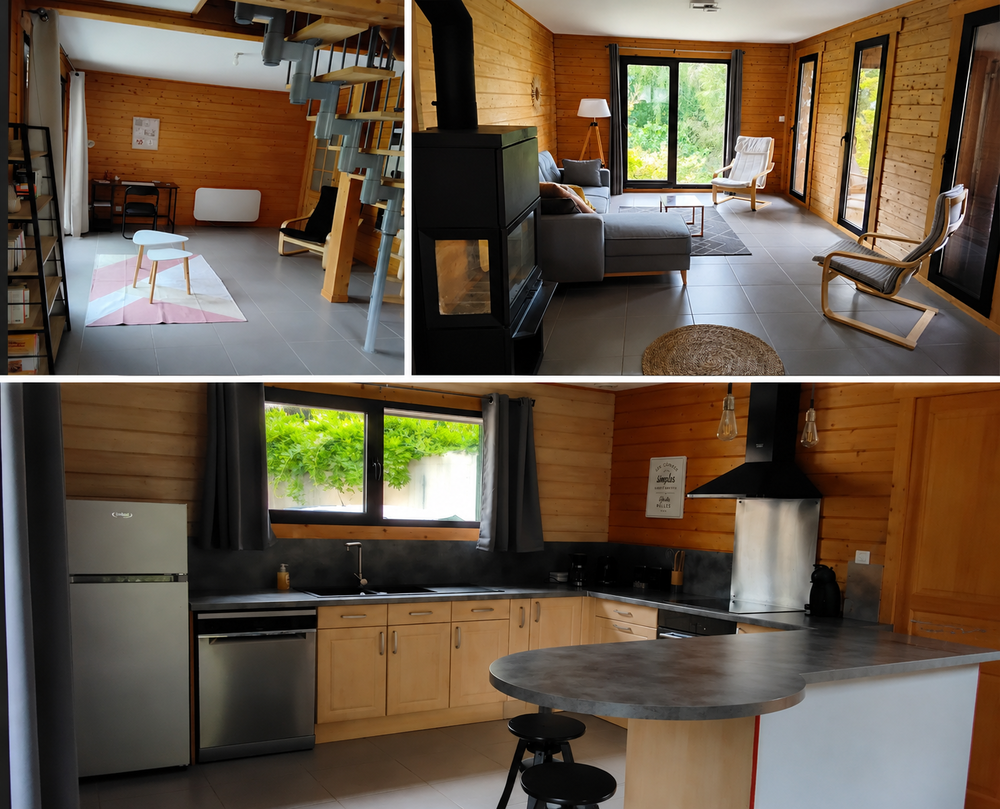 Maison en bois au coeur d'un parc paysager .