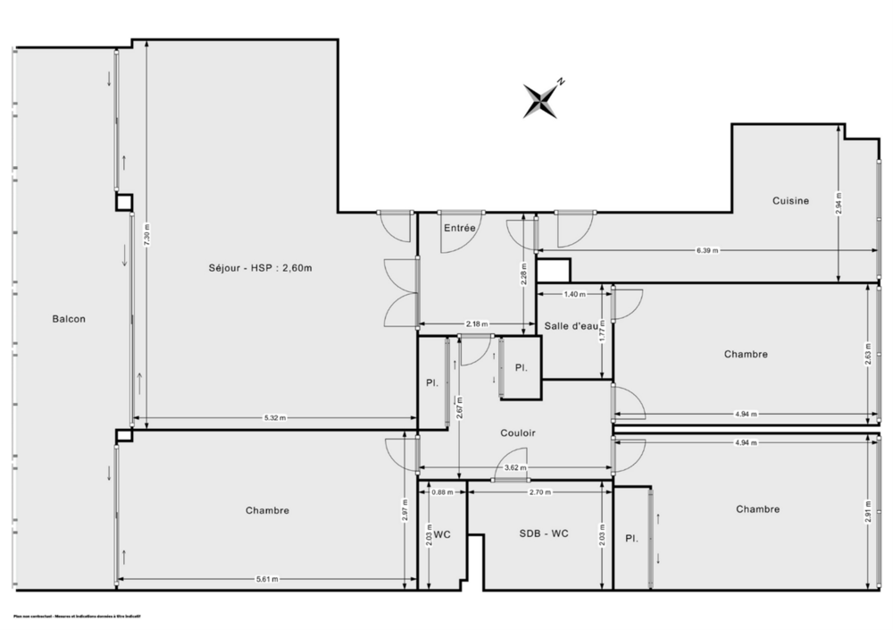 T5 3 chambres, 111m2 ,balcon, parking refait à neuf