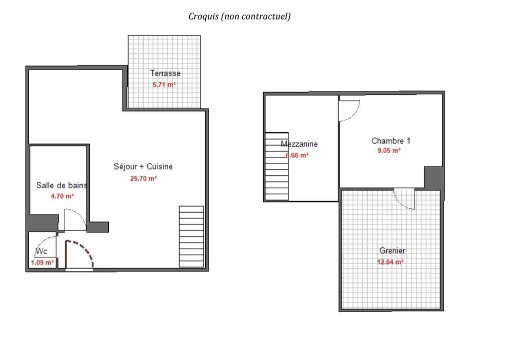 T2 duplex 47m2 avec mezzanine, terrasse, piscine, parking