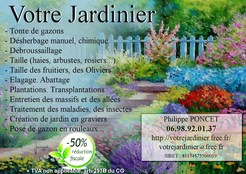 VOTRE JARDINIER PAYSAGISTE AGREE et assur&eacute; - r&eacute;duc. Imp&ocirc;t
0 17000 La rochelle