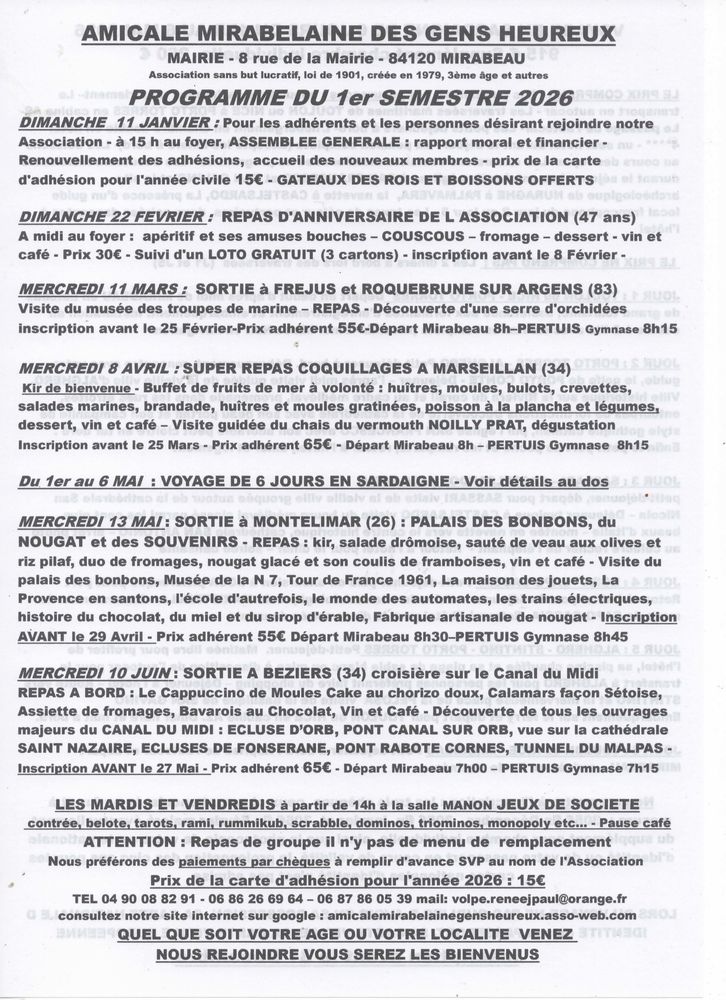 Programme de notre Association 1er semestre 2025 0 84120 Pertuis