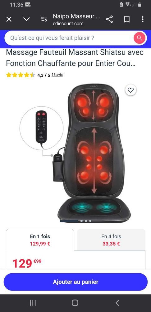 si&egrave;ge massant NAIPO 0 63530 Volvic