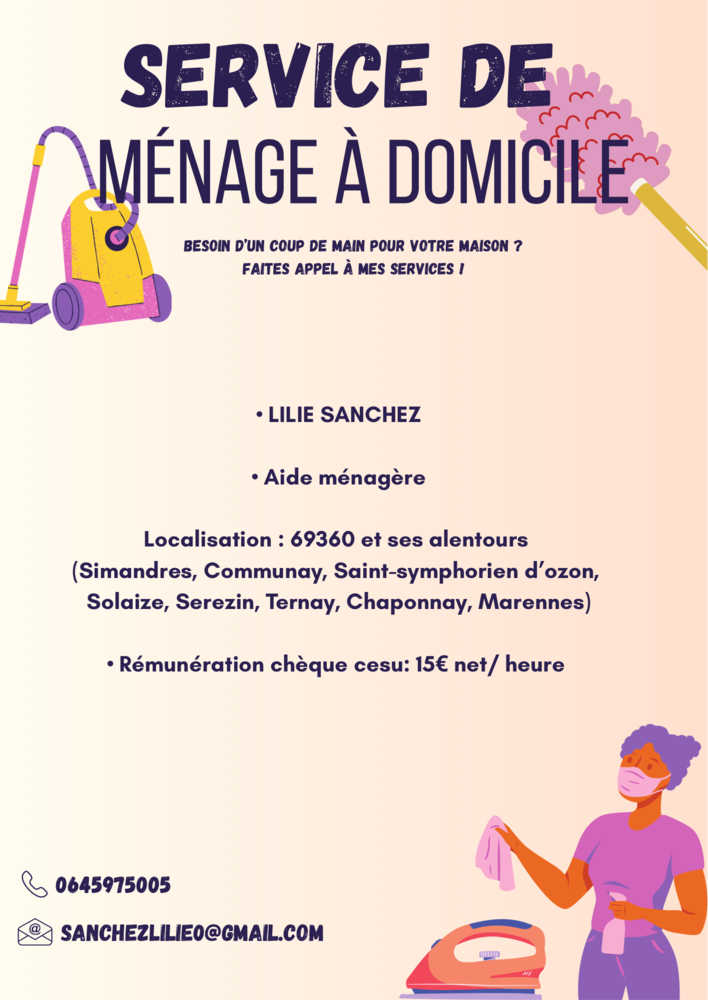 SERVICE DE M&Eacute;NAGE &Agrave; DOMICILE AU ALENTOURS 69360 0 69360 Simandres