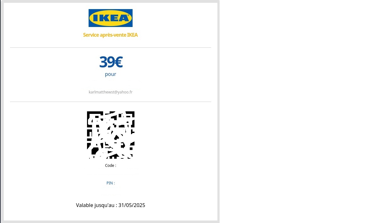 Vente d'un avoir ikea 39 euros &agrave; 30 euros.  31400 Toulouse