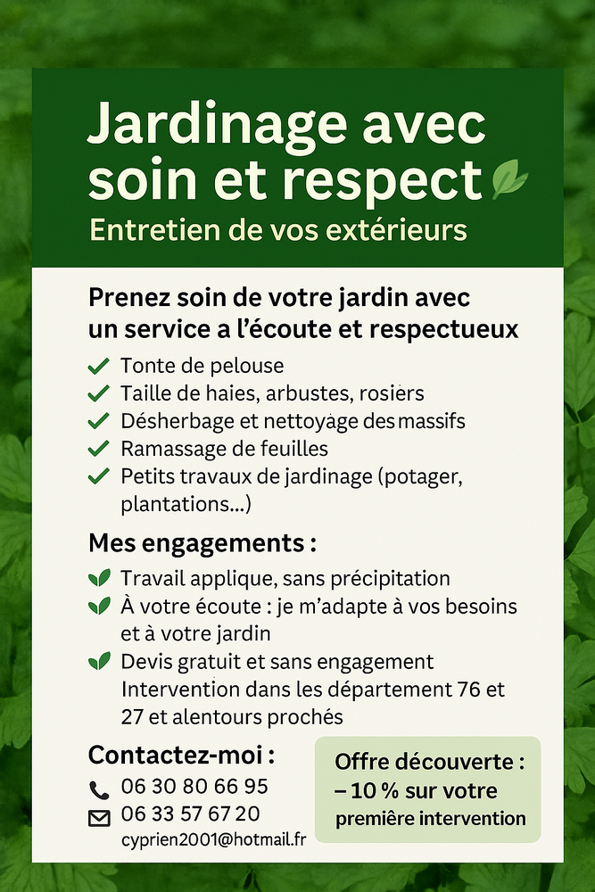 Entretien de jardin &agrave; domicile Devis gratuit, travail soign&eacute; 0 76000 Rouen