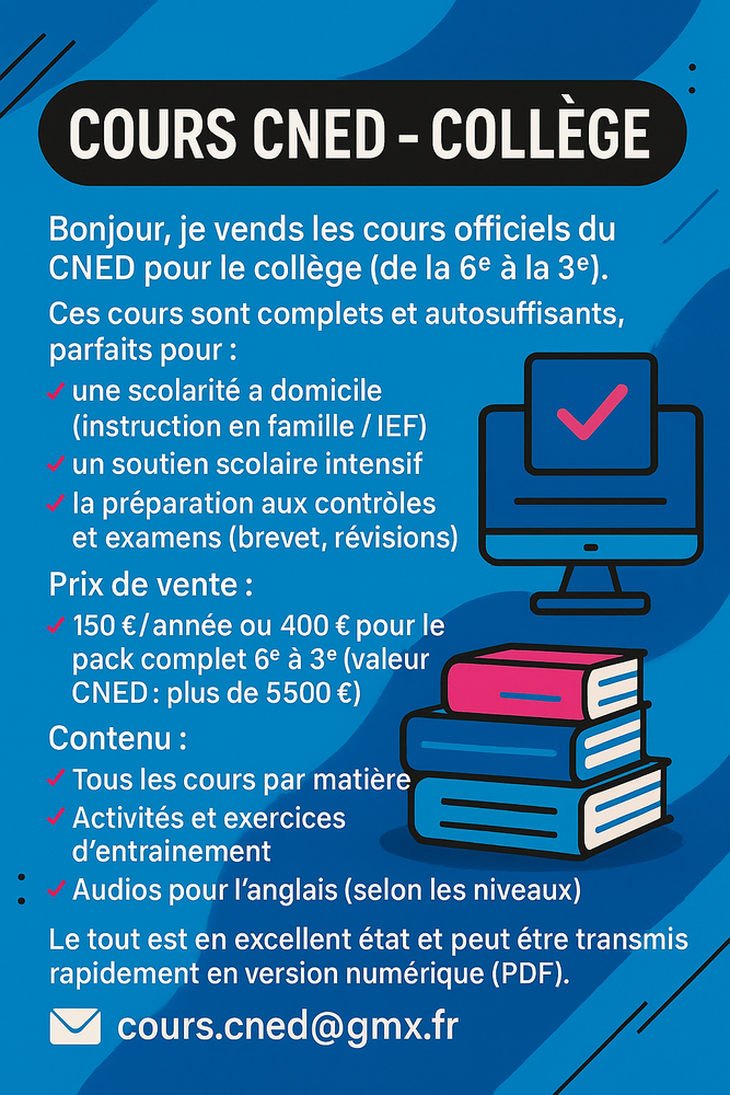 Cours coll&egrave;ge du CNED 0 75016 Paris