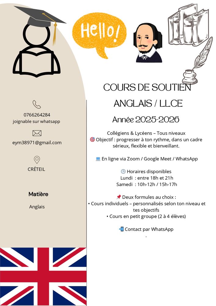 Cours particulier viso Anglais /LLCE
0 94000 Cr�teil