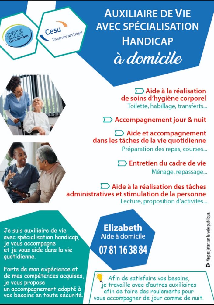 Auxiliaire de vie avec sp&eacute;cialisation handicap &agrave; domicile 0 31000 Toulouse
