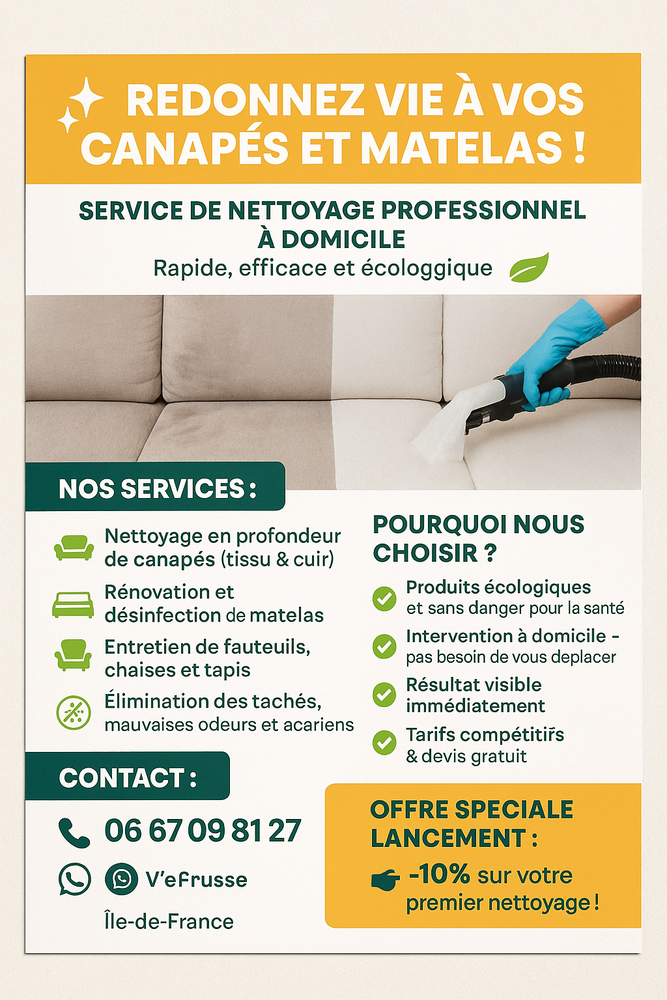 Nettoyage de canap&eacute;, fauteuils, matelas 0 95800 Cergy