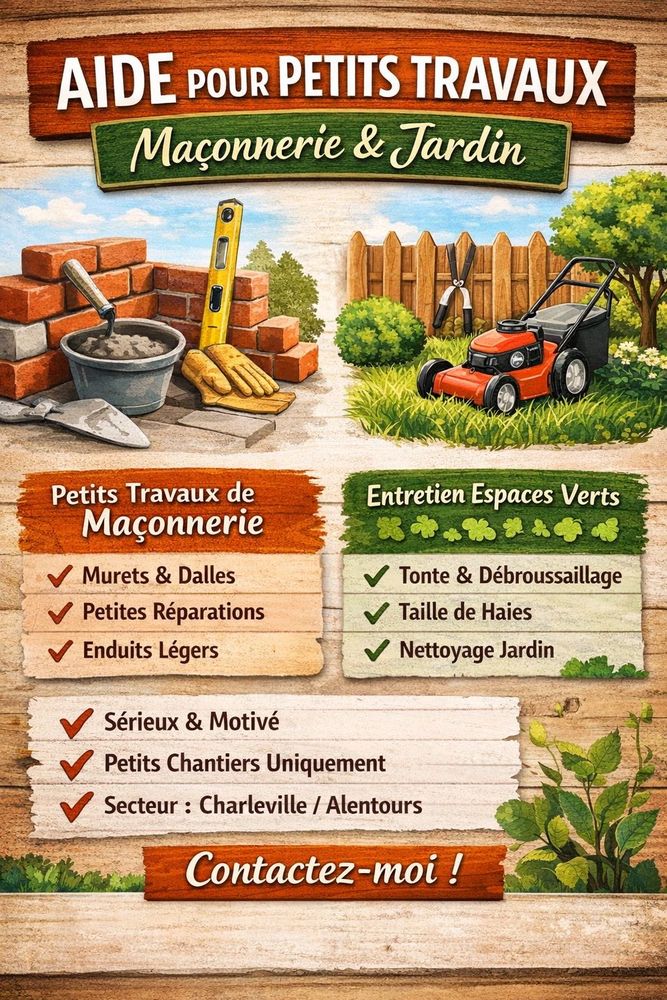 &eth;�"&sect;&eth;�OE&iquest; Petits travaux & jardinage �" s&eacute;rieux �" dispo rapidement 0 08000 Charleville-m�zi�res