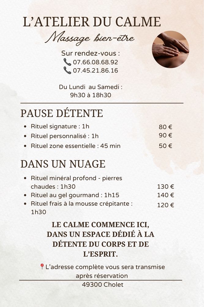  Massage bien-&ecirc;tre relaxation &agrave; Cholet 0 49300 Cholet