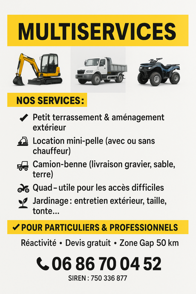 Mini pelle Himer 800kgs et camion benne hydraulique - Pr&ecirc;t 0 05000 Gap