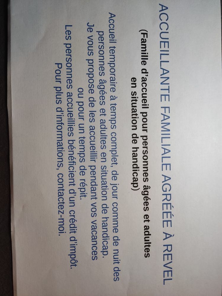 Famille d'accueil pour personnes &acirc;g&eacute;es 0 31250 Revel