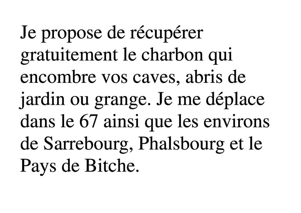r&eacute;cup&egrave;re charbon gratuitement 0 67620 Soufflenheim