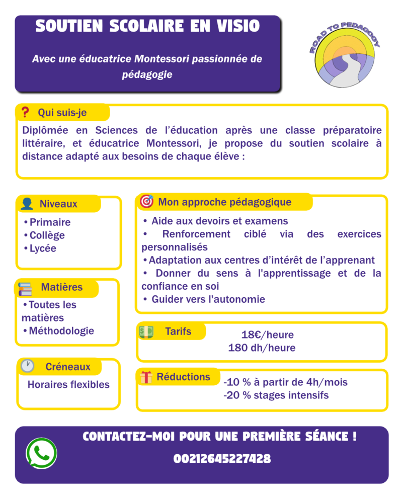 Soutien scolaire en visio avec une &eacute;ducatrice Montessori 0 75012 Paris