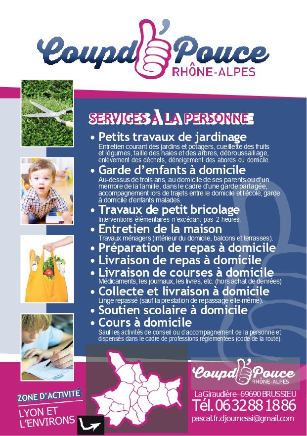 Aide-m&eacute;nag&egrave;res Lyon.
Agr&eacute;&eacute; DDETS (50% cr&eacute;dit d'imp&ocirc;ts) 0 69690 Brussieu