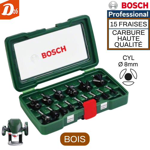 BOSCH Coffret 15 Fraises au CARBURE de TUNGSTENE 65 26290 Les granges-gontardes