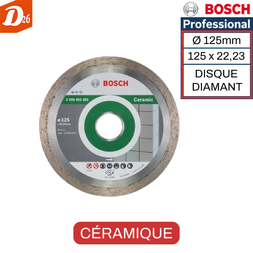 BOSCH disque Diamant C&eacute;ramique Carrelage Fa&iuml;ence &Oslash;125 10 26290 Les granges-gontardes