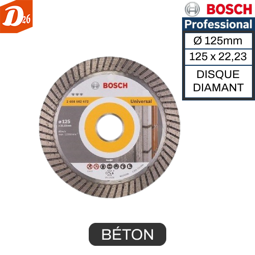 BOSCH disque Diamant Universel &Oslash;125x22,23x2,2x12mm 39 26290 Les granges-gontardes