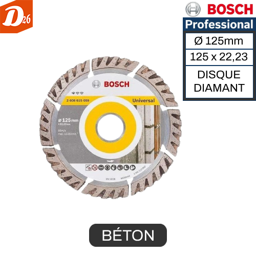 BOSCH disque Diamant Universel B&eacute;ton &Oslash;125x22.23mm 9 26290 Les granges-gontardes