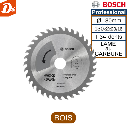 BOSCH Professionnel Lame au CARBURE Longue Vie &Oslash;130 18 26290 Les granges-gontardes
