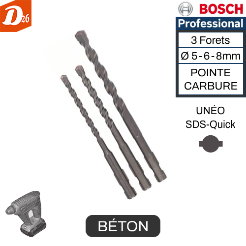 BOSCH SET 3 forets CARBURE SDS-Quick 8 26290 Les granges-gontardes
