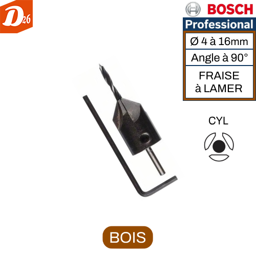 M&egrave;che h&eacute;lico&iuml;dale avec FRAISE &agrave; lamer &agrave; 90&deg; BOSCH Pro 12 26290 Les granges-gontardes