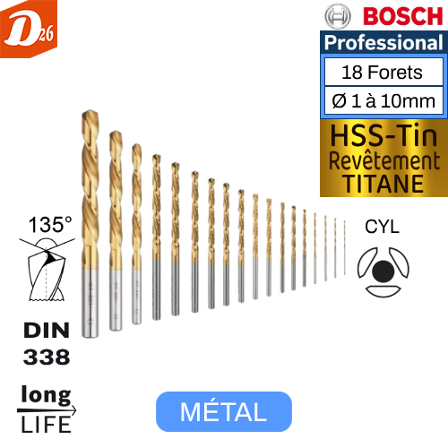 18 Forets H&Eacute;LICO&Iuml;DAL Robust-Line HSS-TIN [NITRURE DE TITANE] 113 26290 Les granges-gontardes