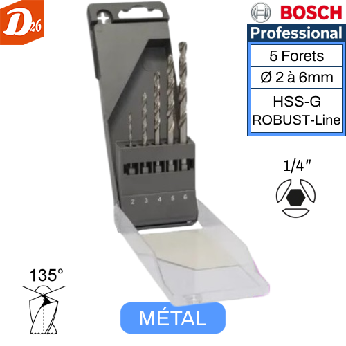 Coffret BOSCH 5 Forets HSS-G Robust-Line M&Eacute;TAL FONTE 8 26290 Les granges-gontardes