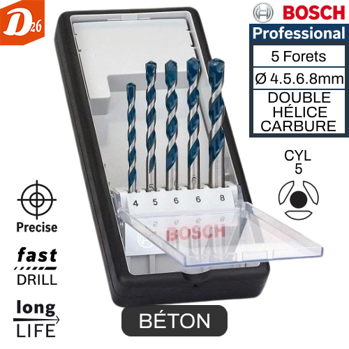 Coffret 5 forets CARBURE  queue lisse CYL-5 sp&eacute;cial B&eacute;ton 14 26290 Les granges-gontardes