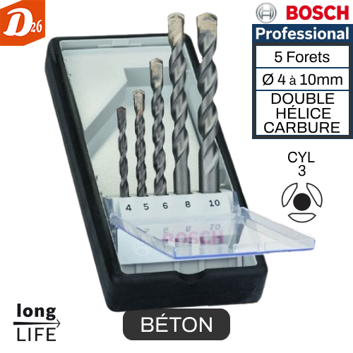 Coffret 5 forets CARBURE Robust-Line queue lisse CYL-3 B&eacute;ton 9 26290 Les granges-gontardes