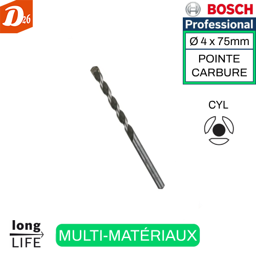 Foret CARBURE &agrave; queue lisse CYL Multi-mat&eacute;riaux 4 26290 Les granges-gontardes