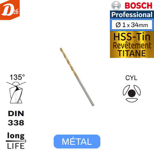 Forets Robust-Line NITRURE DE TITANE M&eacute;tal &Oslash; 1 mm &agrave; 10 mm 5 26290 Les granges-gontardes