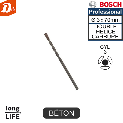 Foret BOSCH CYL-3 "CARBURE" Sp&eacute;cial B&eacute;ton 2 26290 Les granges-gontardes