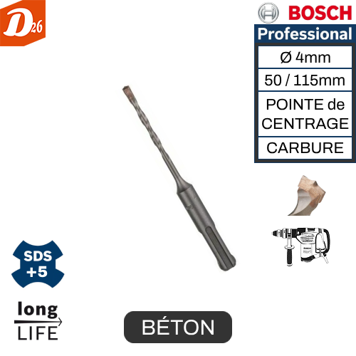 BOSCH Forets B&eacute;ton SDS-plus-5 POINTE DE CENTRAGE 5 26290 Les granges-gontardes