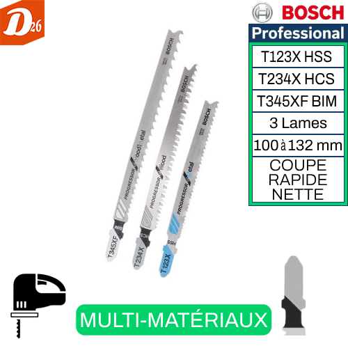 3 lames Scie Sauteuse Fixation en T Bois Plastique M&eacute;tal 7 26290 Les granges-gontardes