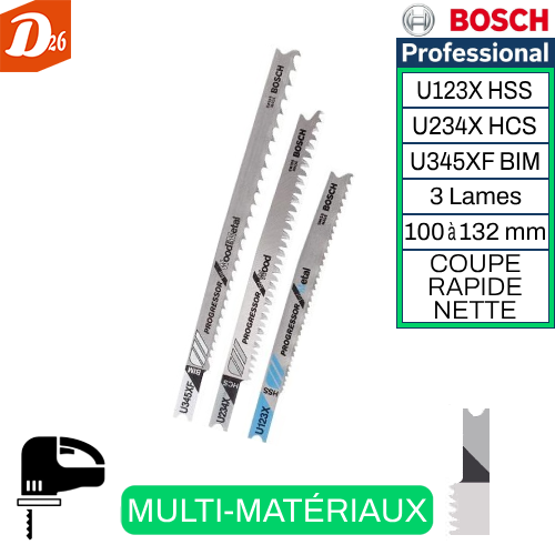 3 lames Scie Sauteuse Fixation en U Bois Plastique M&eacute;tal 7 26290 Les granges-gontardes