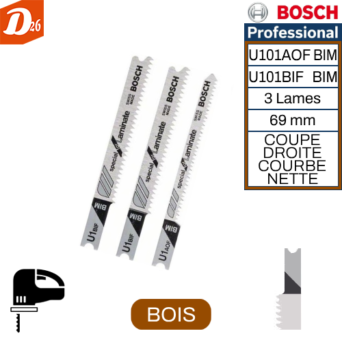 3 lames BOSCH Scie Sauteuse Fixation en U BOIS Dur Stratifi&eacute; 7 26290 Les granges-gontardes