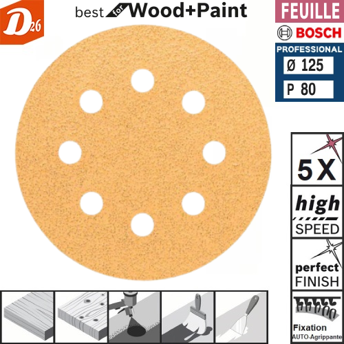 5 Disques abrasifs BOSCH C470 8 Trous &Oslash; 125mm Grain K80 P80 3 26290 Les granges-gontardes