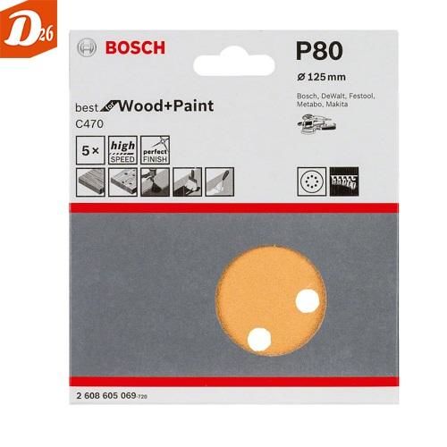 5 Disques abrasifs BOSCH C470 8 Trous &Oslash; 125mm Grain K80 P80 3 26290 Les granges-gontardes