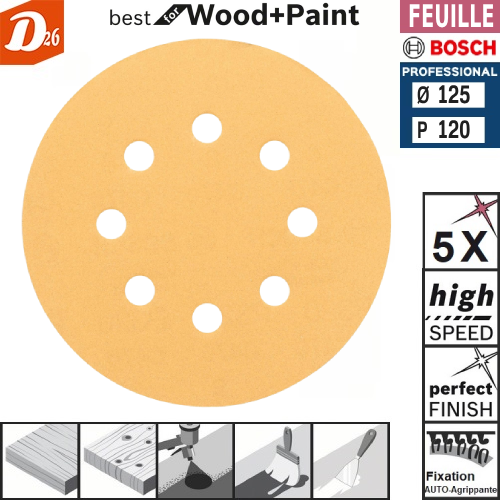 5 Disques abrasifs BOSCH C470 8 Trous &Oslash;125mm Grain K120 P120 3 26290 Les granges-gontardes