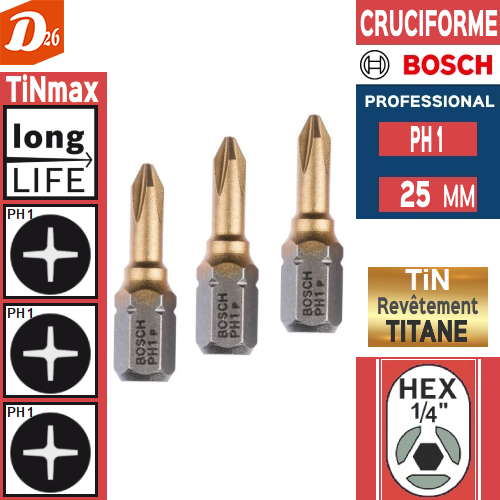 3 embouts de vissage BOSCH PH 1 au NITRURE de TITANE 3 26290 Les granges-gontardes