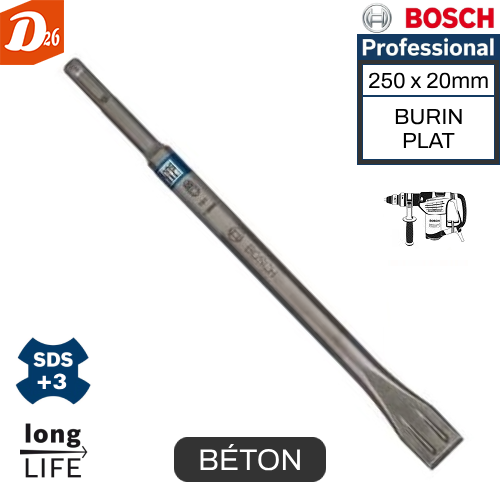BOSCH Pro Burin plat SDS-plus-3 LONGUE VIE 250x20mm 10 26290 Les granges-gontardes