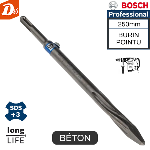 Burin pointu BOSCH Pro SDS-plus-3 Long Life 250mm 10 26290 Les granges-gontardes