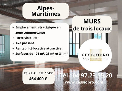 VENTE MURS DE TROIS LOCAUX DANS LE 06 (LES ALPES-MARITIMES) POUR 464 400 euros FAI 464400 06220 Vallauris